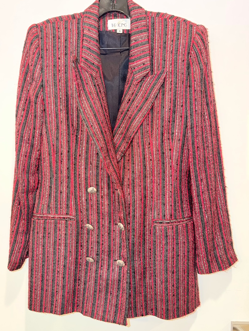 Vtg The Icing Women's Red Striped Tweed Double-Breasted Blazer, Sz 6